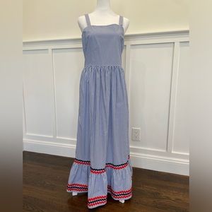 J. Crew blue striped tiered dress with ric rac dress size 6